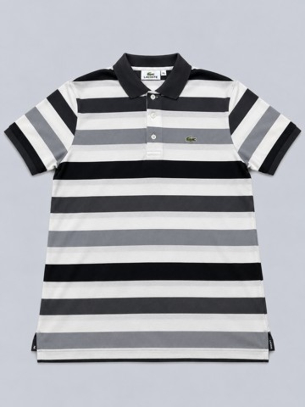 Lacoste Mens Black, Gray & White Striped Polo